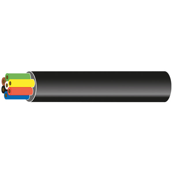 1852 Trailerkabel 7 leddet, 6x1mm2 + 1x2mm2 (sort)
