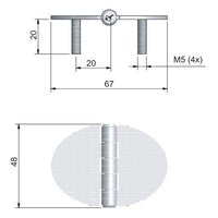 Roca hængsel elips m fast M5 skruer 67x48mm AISI 316