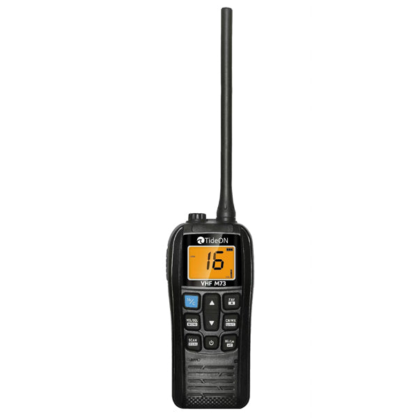 Tideon VHF M73, håndholdt, flyder IPX7, 5W med bordlader