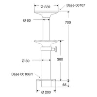 Bordsøjle undersænket ø80/60mm, 38-70cm